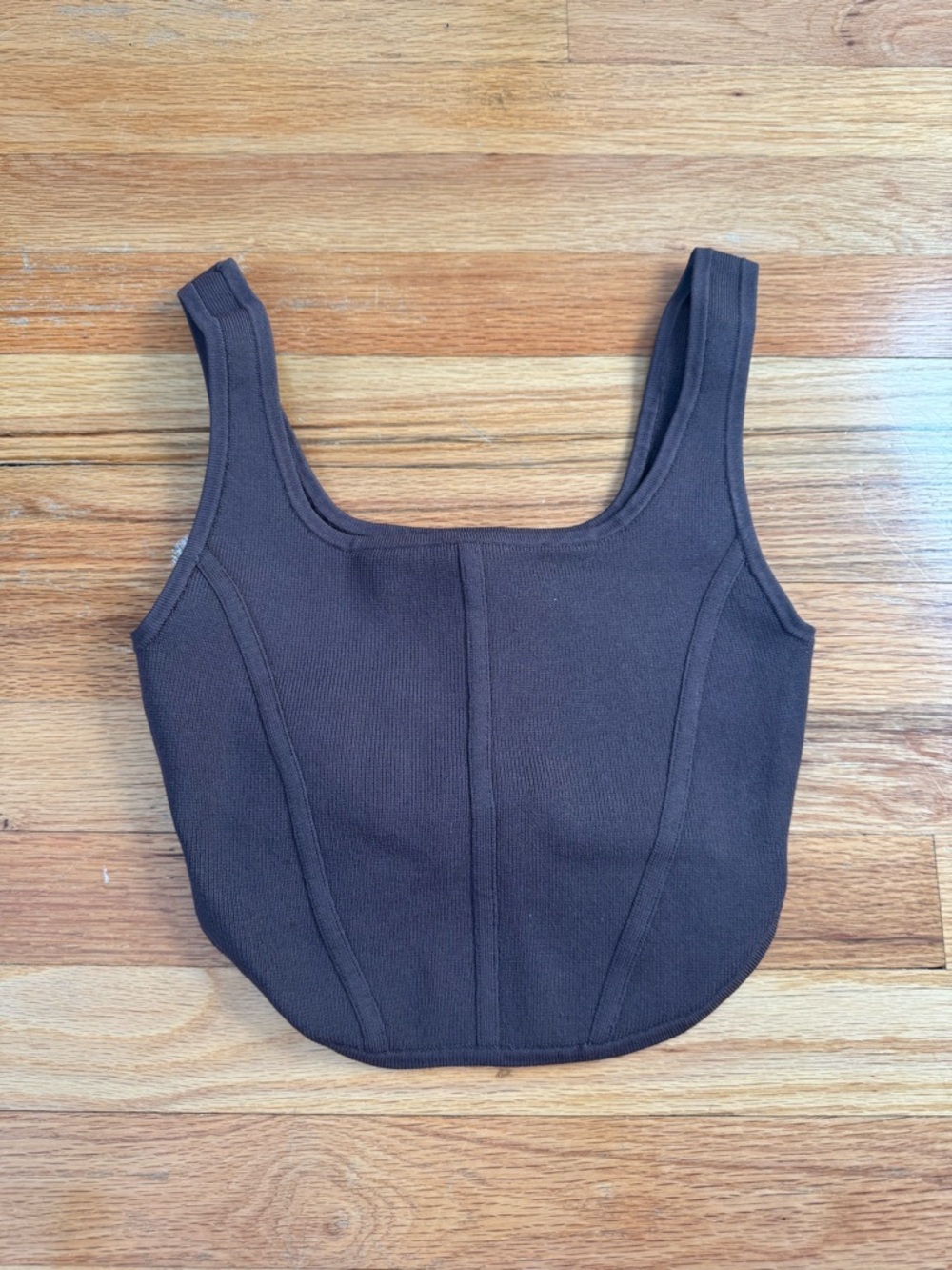 Babaton Chocolate Brown Ribbed Square-Neck Crop Tank